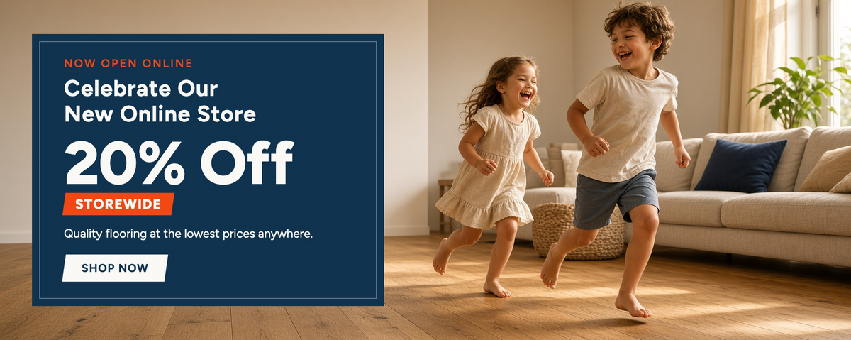 Two children running on a hard wood floor
